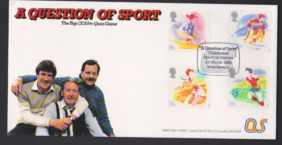 1988- Sport First Day Cover COVERCRAFT Question of Sport Manchester Postmark