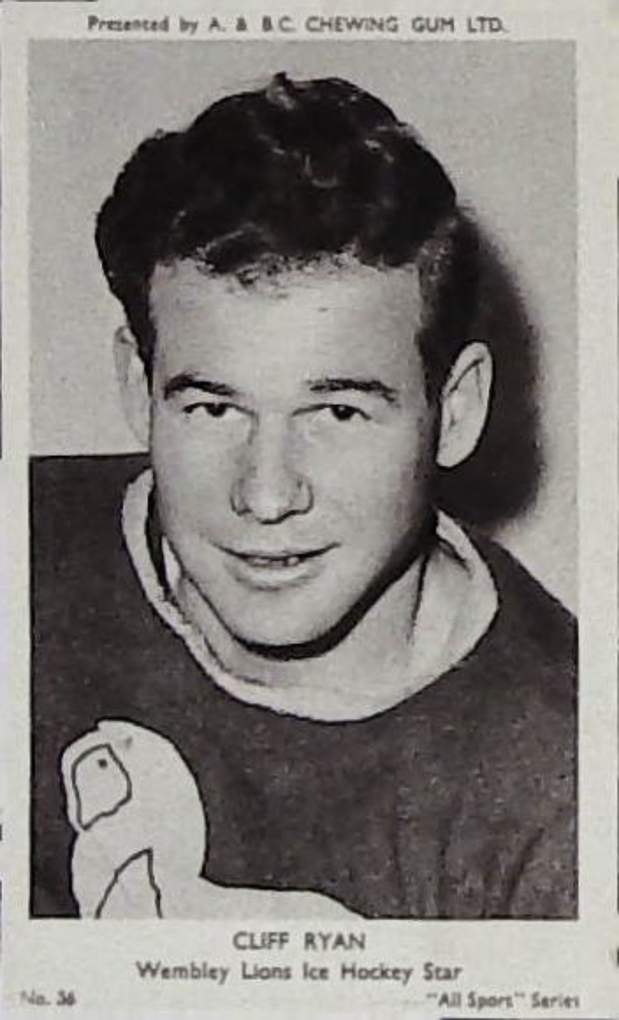 A & B C 1954 All Sports Ice Hockey Cliff Ryan No 36