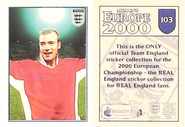 Merlin Europe 2000 Football Stickers Group A 2000 Sticker No 103: Alan Shearer - England Merlin Europe 2000 Football Stickers Group A 2000 Sticker No 103: Alan Shearer - England
