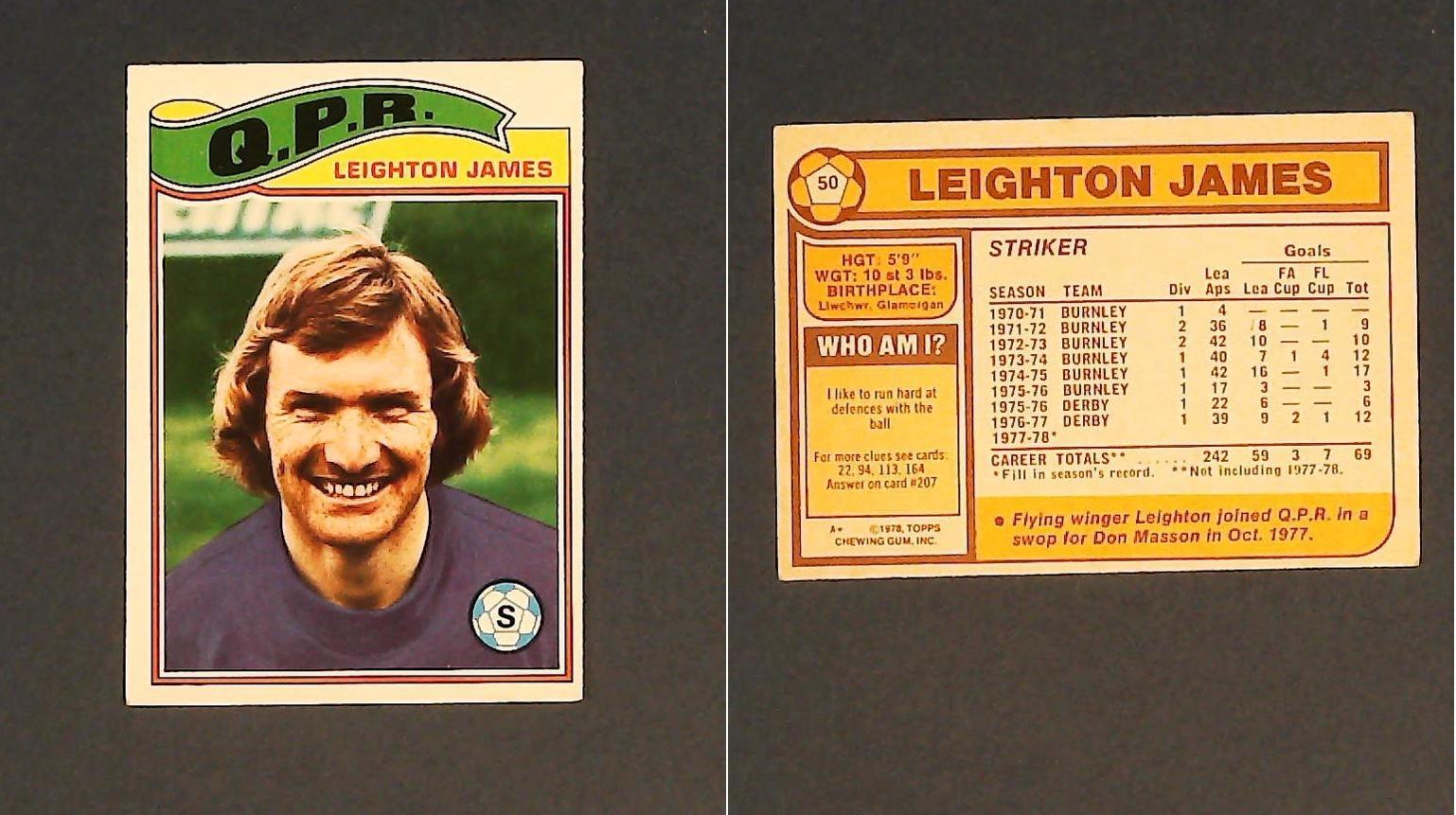 Topps Chewing Gum Orange Back Football Cards - 1978 No.50 Leighton James Queens Park Rangers Topps Chewing Gum Orange Back Football Cards - 1978 No.50 Leighton James Queens Park Rangers
