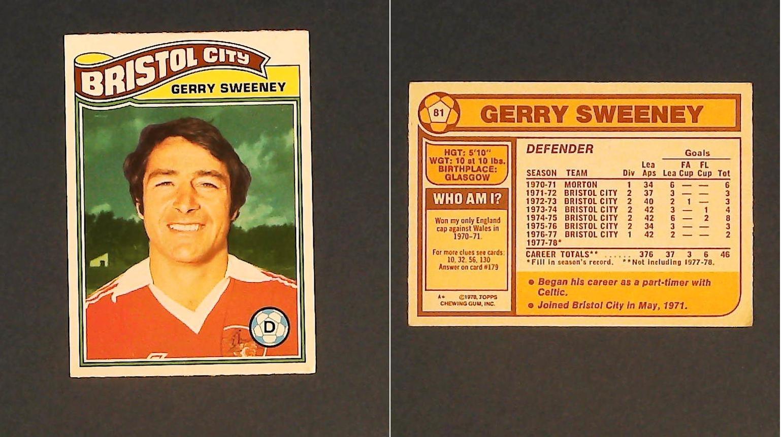 Topps Chewing Gum Orange Back Football Cards - 1978 No.81 Gerry Sweeney Bristol City Topps Chewing Gum Orange Back Football Cards - 1978 No.81 Gerry Sweeney Bristol City