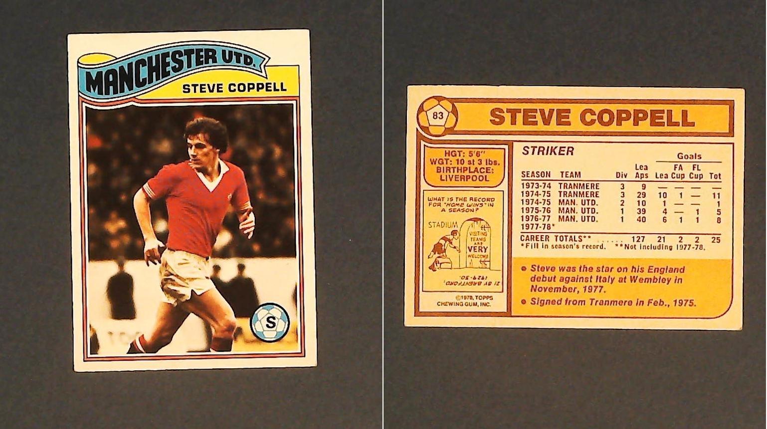 Topps Chewing Gum Orange Back Football Cards - 1978 No.83 Steve Coppell Manchester United Topps Chewing Gum Orange Back Football Cards - 1978 No.83 Steve Coppell Manchester United