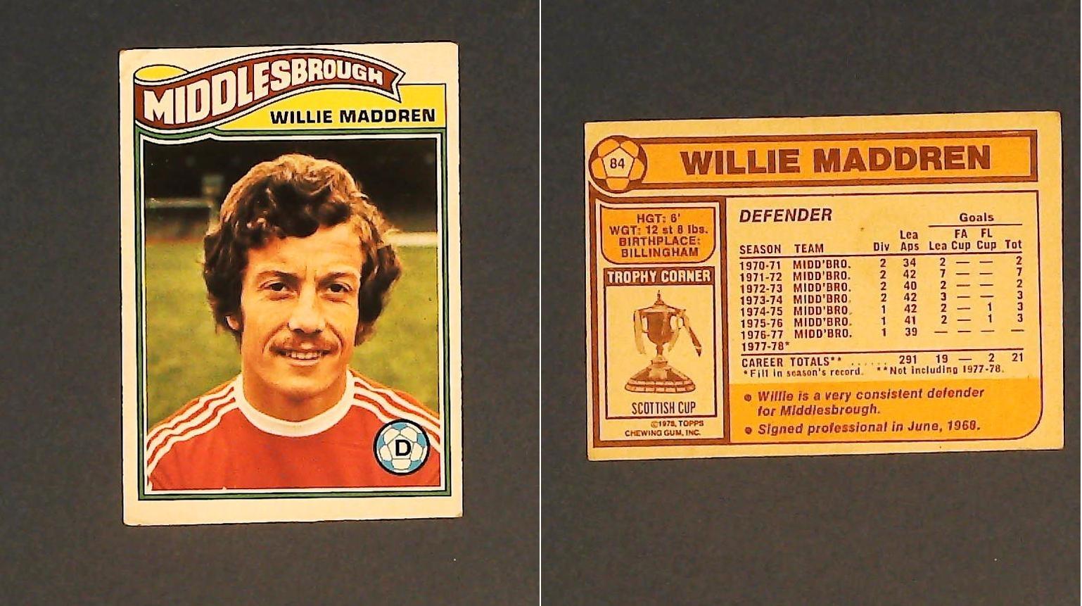 Topps Chewing Gum Orange Back Football Cards - 1978 No.84 Willie Maddren Middlesbrough Topps Chewing Gum Orange Back Football Cards - 1978 No.84 Willie Maddren Middlesbrough