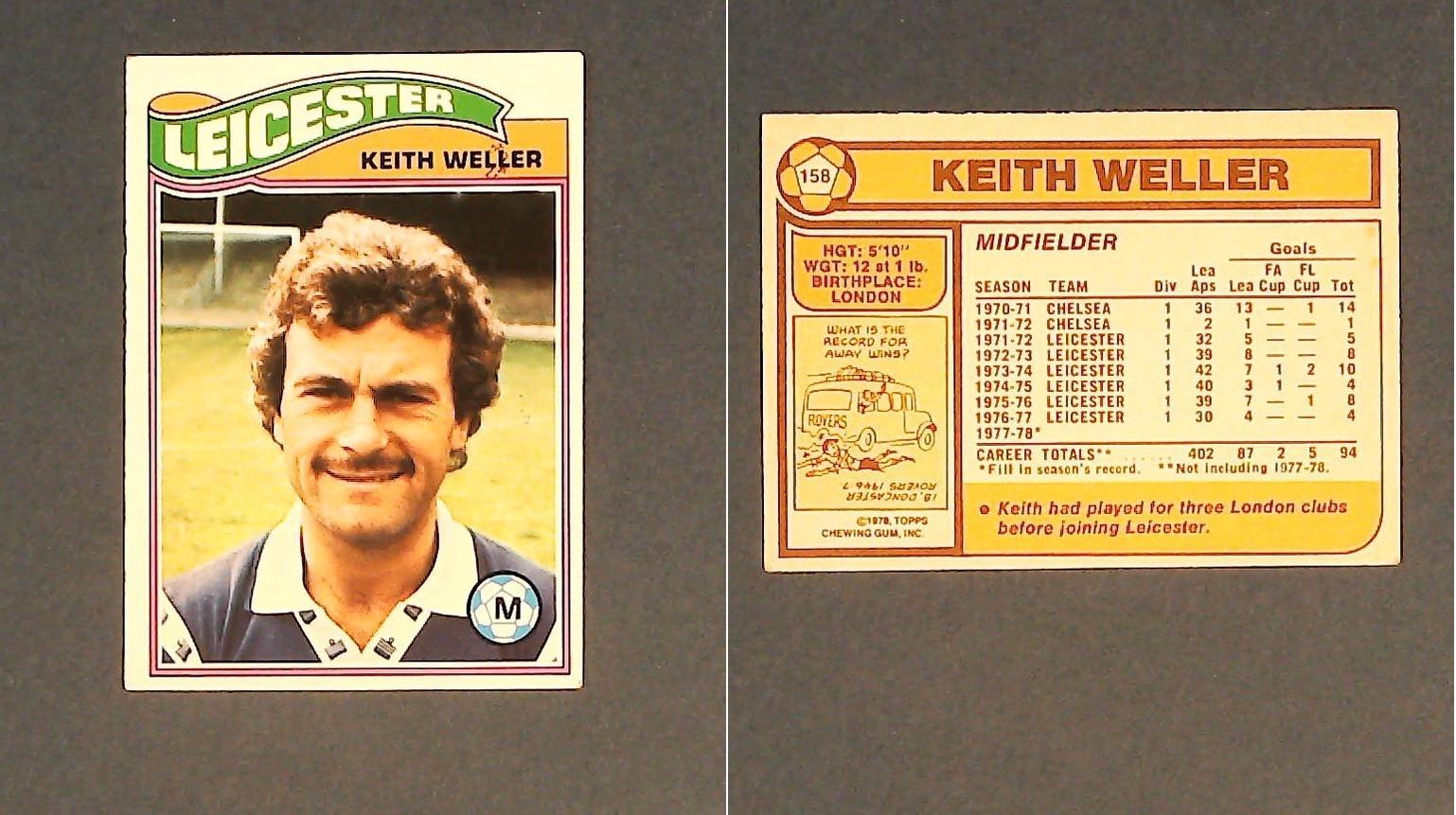 Topps Chewing Gum Orange Back Football Cards - 1978 No 158 Keith Weller Leicester City Topps Chewing Gum Orange Back Football Cards - 1978 No 158 Keith Weller Leicester City