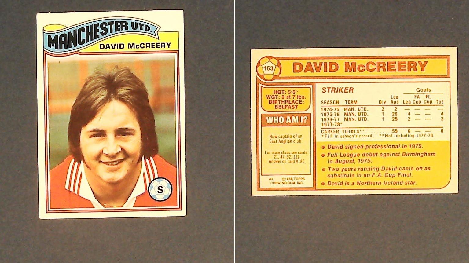 Topps Chewing Gum Orange Back Football Cards - 1978 No 163 David McCreery Manchester United Topps Chewing Gum Orange Back Football Cards - 1978 No 163 David McCreery Manchester United