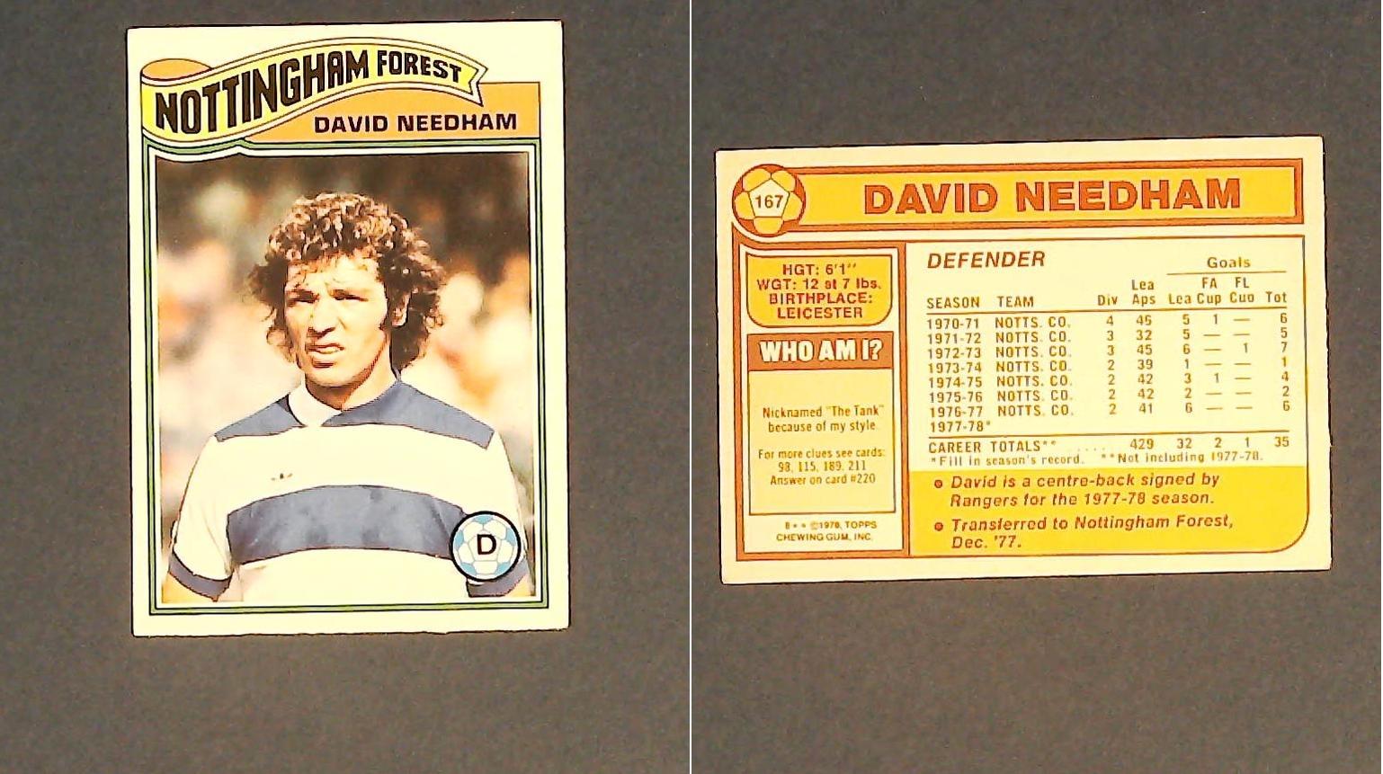 Topps Chewing Gum Orange Back Football Cards - 1978 No 167 Dave Needham Nottingham Forest Topps Chewing Gum Orange Back Football Cards - 1978 No 167 Dave Needham Nottingham Forest